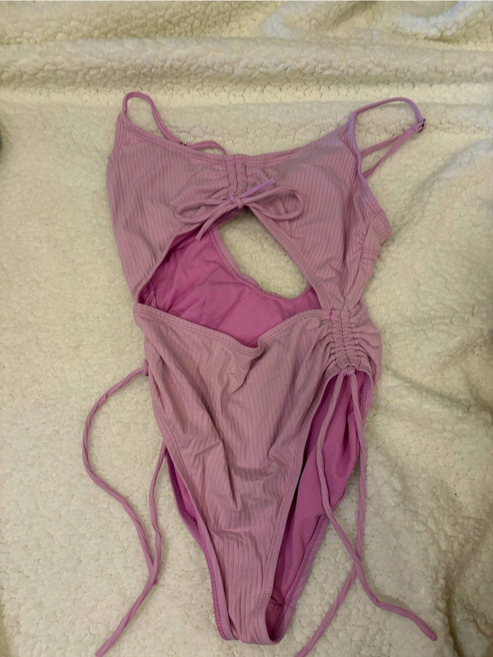 California Waves Pink Ribbed Cutout One-Piece Bandeau